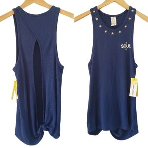 Soulcycle Sanded Rib Tieback Tank Top Blue Gold Stars XS American Soul